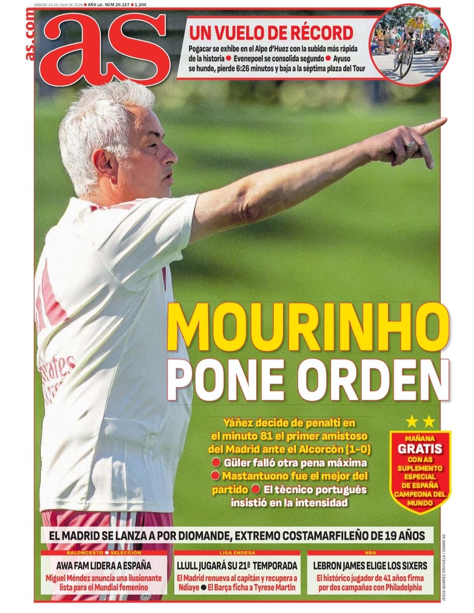 AsFoto_Orihuela's tweet photo. Foto de #Portada del @diarioas (25-07-26): Mourinho pone orden 🗞📰 #portadaAS #Mourinho
・
・
#HalaMadrid #RMFans #RealMadrid #madridistas #JoseMourinho
#TheSpecialOne #FriendlyMatch #RMCity #sportphotography #football #soccer #cover #frontpage #fútbol #calcio #Canon #DiarioAS https://t.co/6NaR095SoC