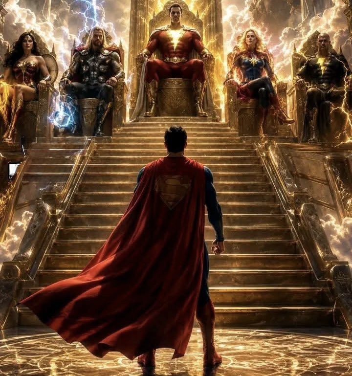 Footballxpriest's tweet photo. Which hero has to stand up from The throne for superman?

Wonder Woman
Thor 
Shazam
Captain Marvel / Carol Danvers
Black Adam https://t.co/tmxG8OAAVn