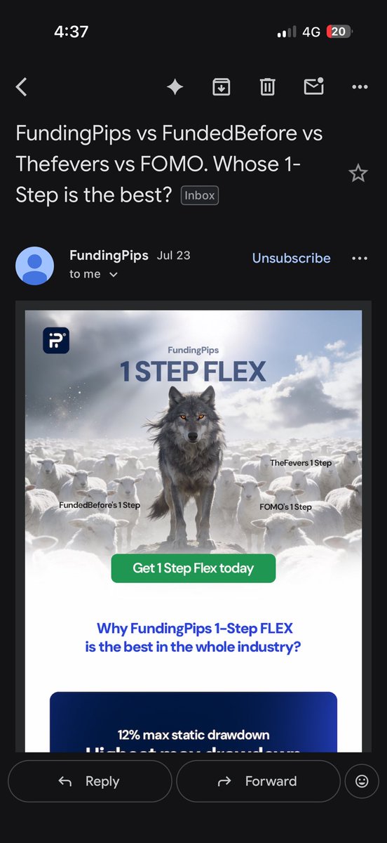 freewanderer21's tweet photo. Just read this mail. What an insult to all the opponents in the game.
Funded next is funded before, the5ers is thefevers and ftmo to fomo 🤣🤣🤣🤣
 Nice work @fundingpips 👌 https://t.co/bAukv8AF5X