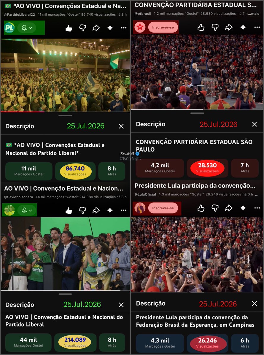 Fa1ryNight's tweet photo. Vizualizações dos eventos:

1ª coluna - PL e Flávio Bolsonaro 
2ª coluna - PT e Lula

Evento do PL - 3h51
Evento do PT - 2h33 https://t.co/A7a7GeZ9Vi