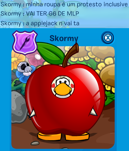 PuffleDaFofoca's tweet photo. SKORMY BRONY?! Skormy aparece no Oscar Pinguim com uma roupa de maçã!!! Diz ele que é um protesto direto a nova geração de MLP!!!

(Fui liberado temporariamente do meu castigo por causa do Oscar Pinguim, em breve verão mais notícias!) https://t.co/bRzFsCCZJu