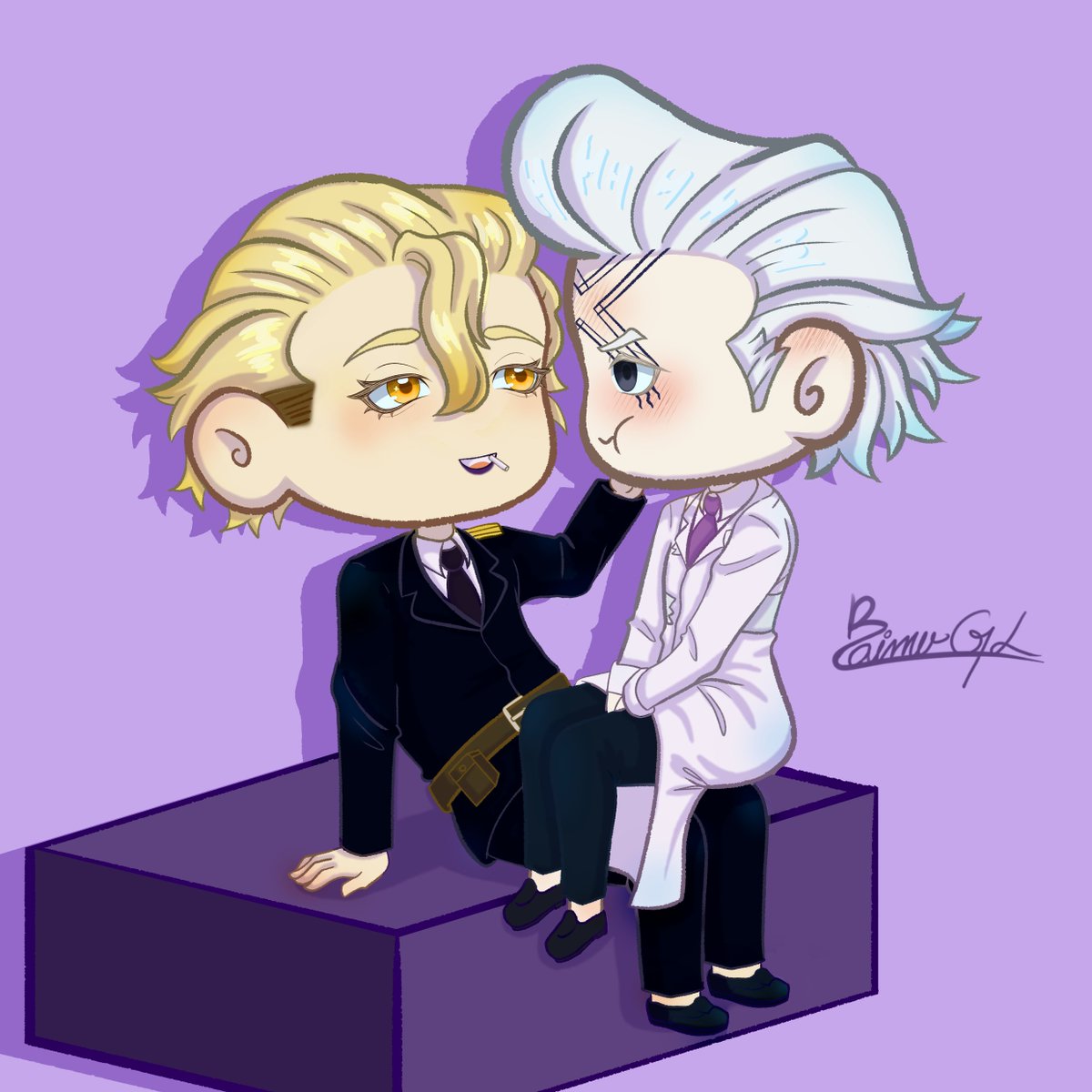 RaimuGLemon's tweet photo. So cute and fussy
Aww I love drawing them in chibi style, it's so cute and relaxing, especially Xeno throwing his typical tantrums.
Hehehe, sorry I've been inactive but we're getting back to our regular schedule #dcstプラス #stanxeno #スタゼノ #stanleysnyder #xenohoustonwingfield https://t.co/toF0fir81a