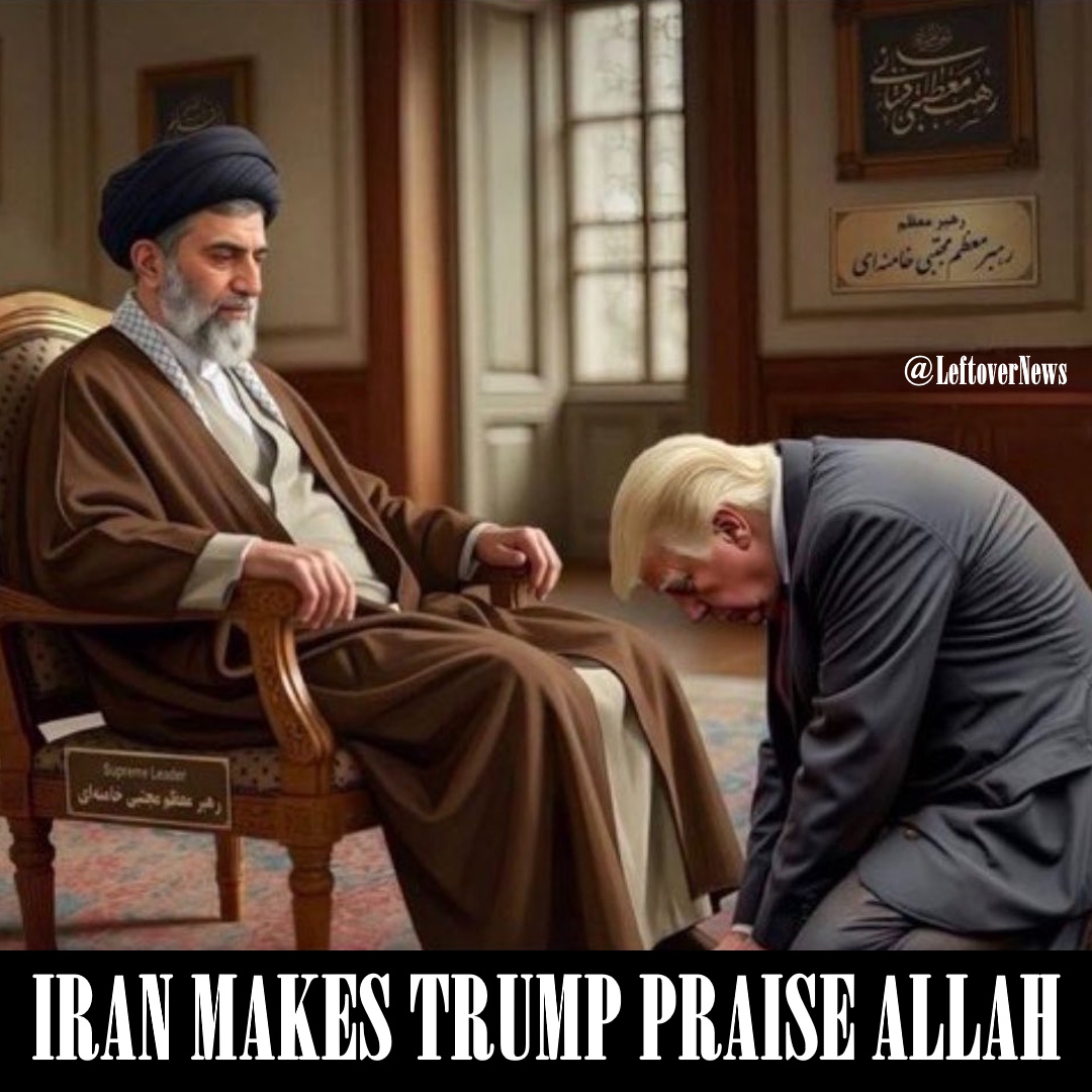 LeftoverNews's tweet photo. @FmrRepMTG Iran forced Trump down to his knees to #PraiseAllah https://t.co/yVAw6yOK10