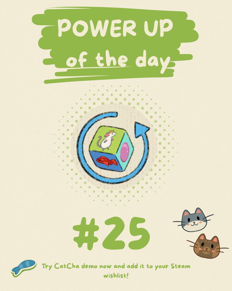 ClawGamesPro's tweet photo. 25 days and it’s my 25th birthday!
#CatChaDailyPowerup DAY #25! 
Today we’re showing you the face time powerup that will retrigger legendary faces! Can help to improve your score exponentially!
Link in thread with demo on steam!
#indiedev #indiegame #cats #roguelike #deckbuilder https://t.co/yUFU94u2ji