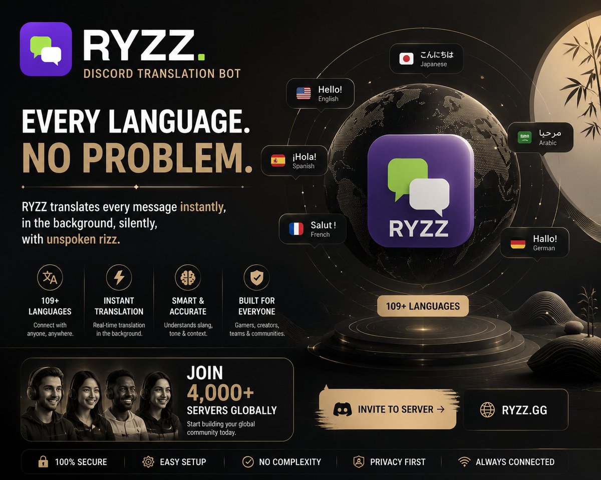 Ryzzofficial34's tweet photo. 🌍 Every language. No problem.

RYZZ helps Discord communities communicate globally with instant translation, preserving meaning, tone, and context across 109+ languages.

Connect your community beyond borders

🌐 https://t.co/prPIHYgOXt
💬 Join: https://t.co/OKQLMSxBhV
#Discord https://t.co/yjD5MW7mxX