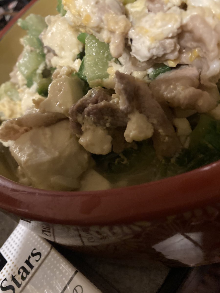 zeke1945's tweet photo. 朝のゴーヤチャンプルー定食は酔い笑 https://t.co/aeeezssxyV