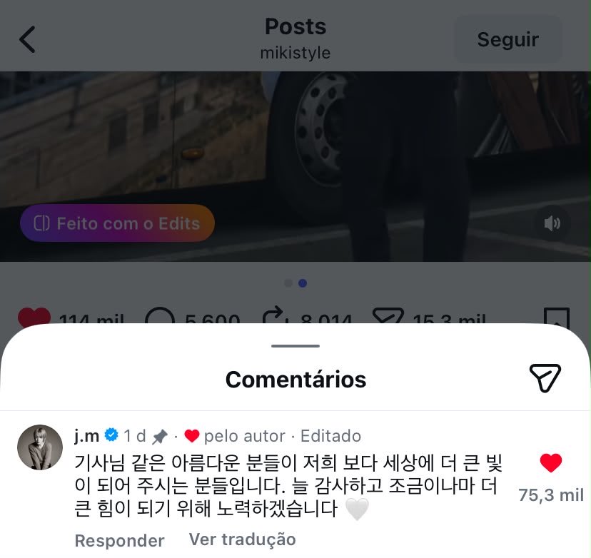 btsbrasil_on's tweet photo. ELE É UM AMOR! JIMIN (@BTS_tw) curtiu e comentou um post  de agradecimento ao BTS no Instagram de um motorista de ônibus.

🐥 “São pessoas como você que tornam este mundo um lugar mais brilhante, ainda mais do que nós. Obrigado, sempre. Vamos continuar fazendo o nosso melhor para retribuir, mesmo que seja apenas sendo uma pequena fonte de força 🤍”