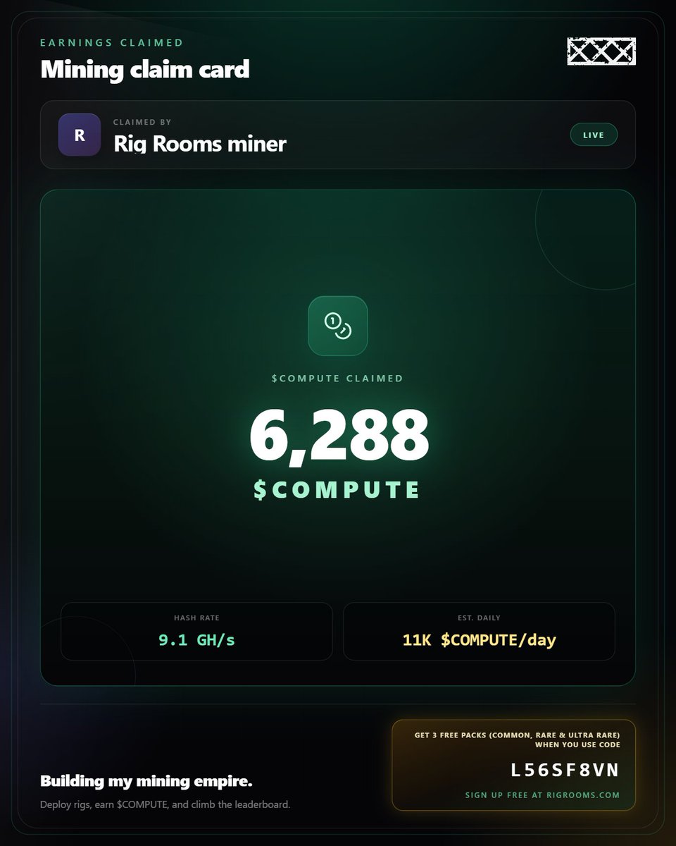 LFTFun's tweet photo. Building a mining rig on @RigRooms is surprisingly addicting! 🖥️⚡

The best part? It literally earns passive income while you’re offline, AND zero $COMPUTE is needed to start.

Don't sleep on this! 🚀

#Solana #GameFi #Web3Gaming #PlayToEarn #P2E 
#SolanaCommunity #Web3‌‌ https://t.co/WLvRBgiVHc