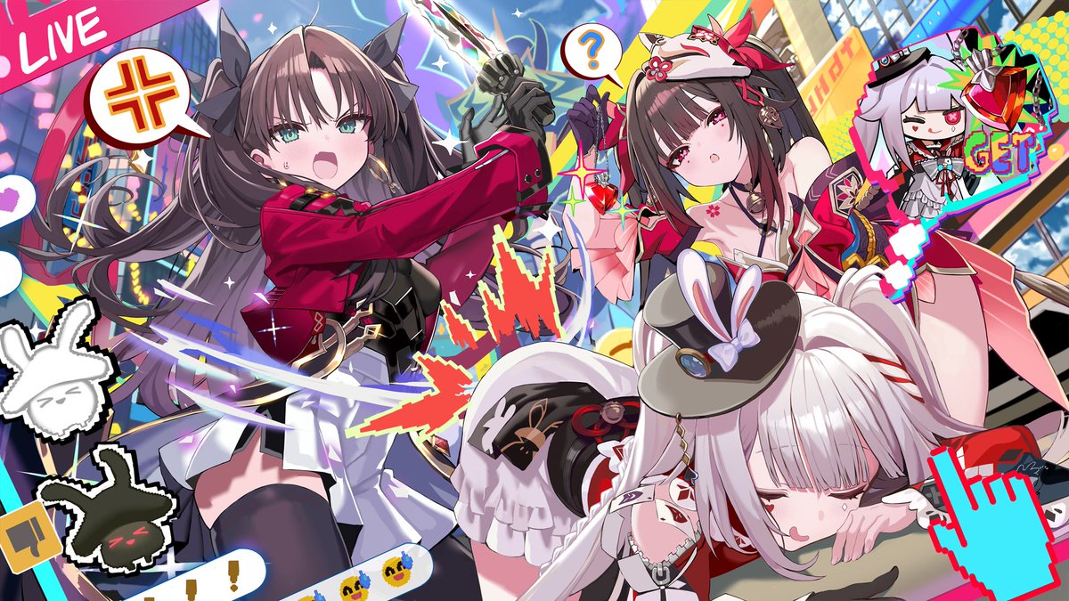 sino_eefy's tweet photo. 「#崩壊Fate元年」から一年ーー物語は交錯する並行世界へ

#スターレイルxFate コラボ第二弾おめでとうございます！
遠坂凛、花火、火花の凛のペンダントを巡る愉快でポップな一幕を描かせていただきました。
めっちゃお尻叩いております！
#スターレイル　#PR https://t.co/qEp4QTaJSf