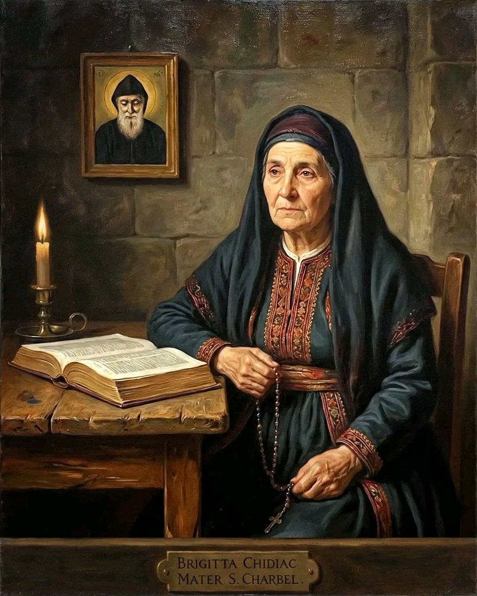 UcheMaryOkoli's tweet photo. Brigitta Chidiac: The Mystery of the Mother of Charbel Makhlouf ✨

The world knows Saint Charbel as the silent hermit of Annaya, but his path to the heights of Mount Lebanon began in the calloused hands and prayerful heart of a woman named Brigitta Chidiac. If Charbel is the fruit of Lebanese sanctity, Brigitta was the soil, hardened by the elements of the North and softened by a life of perpetual prayer.

Born in the rugged town of Bsharri around 1800, Brigitta carried the spiritual DNA of the Holy Valley of Qadisha. Her own brothers, Augustine and Daniel Chidiac, were already renowned hermits at the Monastery of Saint Antonios of Qozhaya. When she married Antoun Zaarour Makhlouf and moved to Bekaa Kafra - the highest village in the Middle East - she brought that monastic intensity into the domestic sphere.

The "thick" reality of her life was one of relentless labor and sudden tragedy. In 1831, when her youngest son Youssef (the future Saint Charbel) was only three, her husband Antoun died of a fever while returning from forced labor for the Ottoman army. Left a young widow with five children in a village perched 1,800 meters above the sea, Brigitta did not buckle. She was described by villagers as a woman of "formidable character," a silk weaver who turned her loom into an altar. As she wove, she prayed the Rosary incessantly, teaching her children that work and prayer were the same breath.

To ensure her children’s future, she later entered a second marriage with a devout man named Lahoud Ibrahim. This detail is often overlooked, but it is essential: Lahoud was a deacon who was eventually ordained a priest, taking the name Father Abdelahad. This meant Charbel grew up in a home that was literally a "Domestic Church," serving at the altar for his stepfather while watching his mother live a life of penance that rivaled any monk. Brigitta was known to fast every single day of the year, except for Sundays and major feast days.

The most agonizing chapter of her life occurred in 1851. Youssef, then 23, left for the monastery in the middle of the night without a word of farewell. Brigitta and his uncle tracked him to the Monastery of Our Lady of Mayfouk, where she stood outside the gates for weeks. She initially pleaded with him to return, fearing the loss of her son to the absolute silence of the cloister.

However, after a month of spiritual struggle, the grace of surrender took hold of her. In a moment that defined the vocation of every Catholic mother, she finally told him: "If you were not to be a good monk, I would say 'Come back.' But I know now that the Lord wants you. In my pain of being separated from you, I say to Him: 'May He bless you and make you a saint.'"

She never saw him again. For the next 47 years, Charbel lived in total detachment, but he carried her "rule of life" with him. Brigitta died on June 2, 1875 - the very same year Charbel received the final permission to enter the absolute solitude of the Hermitage of Saints Peter and Paul. As she closed her eyes to this world, her son entered the deepest silence of his life, a testament to the mother who first taught him that God is enough.

-PrayersToJesusChrist
