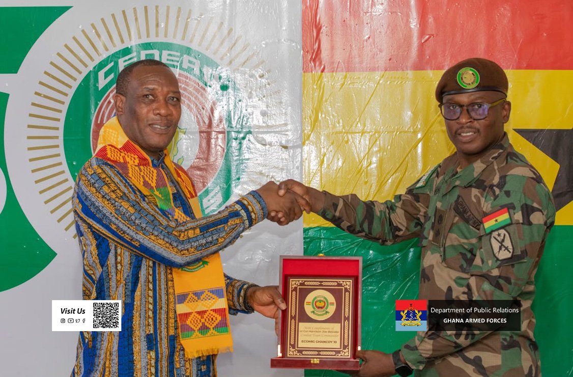 GhArmedForces's tweet photo. The Deputy Head of Mission from the Embassy of Ghana in Senegal-Dakar, Dr. Abu Osuman has paid a visit to the Ghanaian contingent (GHANCOY 10) serving with ECOWAS Mission in the Gambia (ECOMIG) on Friday 24 July 2026 at Barra. 

https://t.co/gVOR7wTz5H

Story by ECOMIG GHANCOY 10
Picture by Sergeant Senyaglo Paul