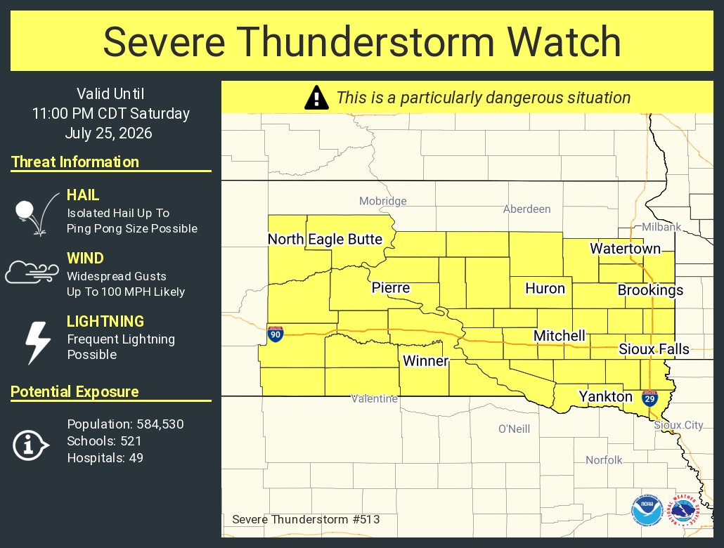 NWSSevereTstorm's tweet photo. A severe thunderstorm watch has been issued for parts of South Dakota until 11 PM CDT https://t.co/BnRHxhhrzJ