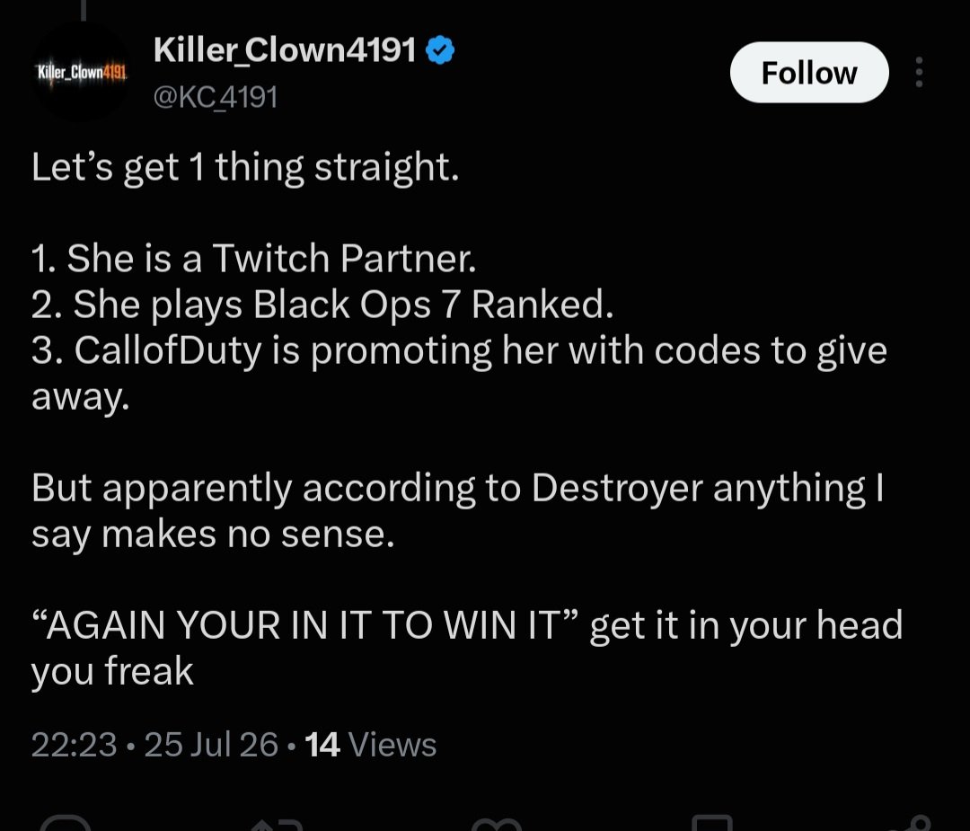 destroyergh0st's tweet photo. She wont fuck you. You fat pig defending her everywhere @KC_4191 https://t.co/V8Trb092x1