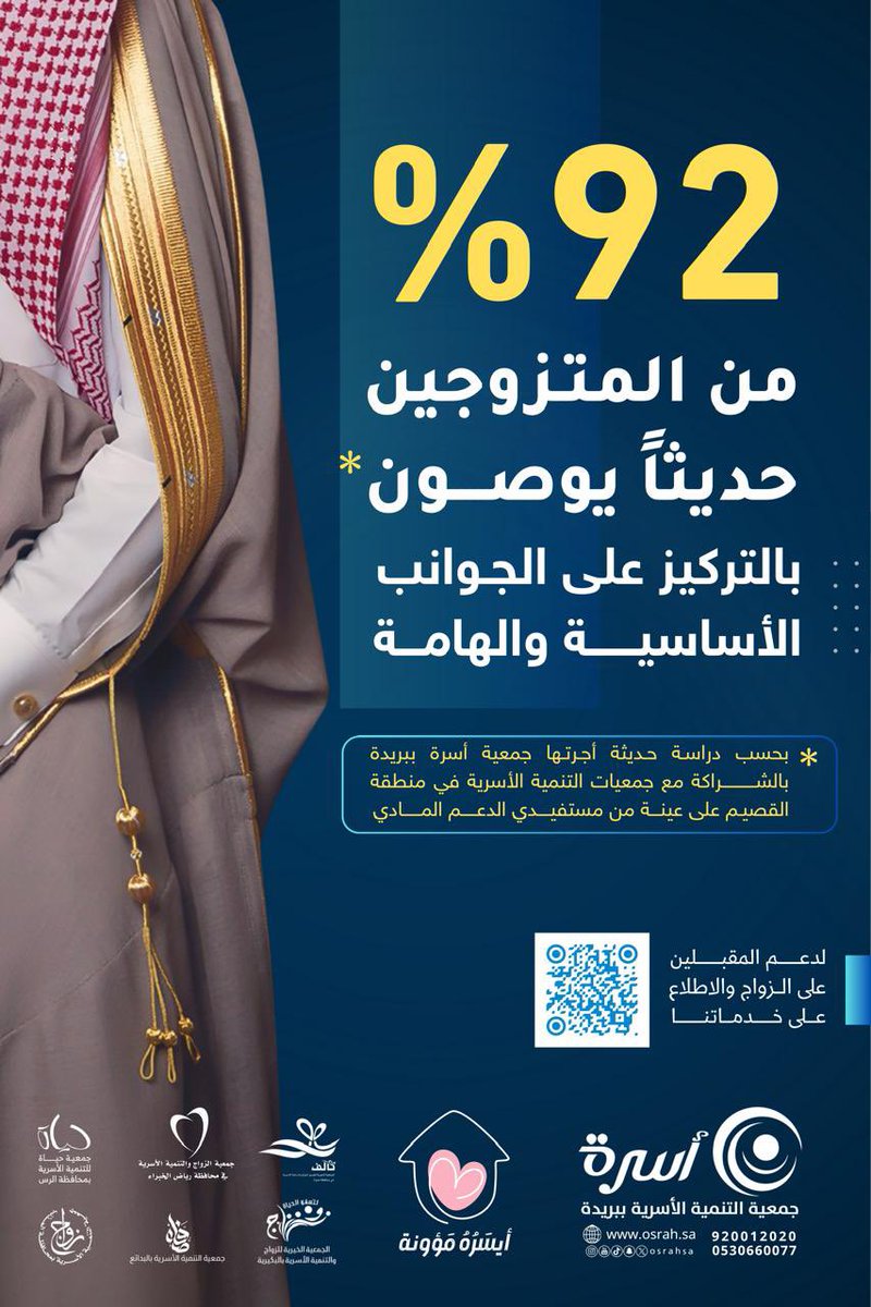 osrahsa's tweet photo. خفض تكاليف الزواج، مسؤولية من؟

وماذا أوصى المتزوجين حديثًا؟

سلسلة تصاميم انفوجرافيك توعوية لتيسير تكاليف الزواج، شاهد وكن جزءاً من التغيير
https://t.co/ZhSIASreu9

مبادرة #أيسره_مؤونة :
https://t.co/E4SpjlzaNI

تنفيذ #جمعية_أسرة بـ #بريدة https://t.co/5U8PrJfDoC