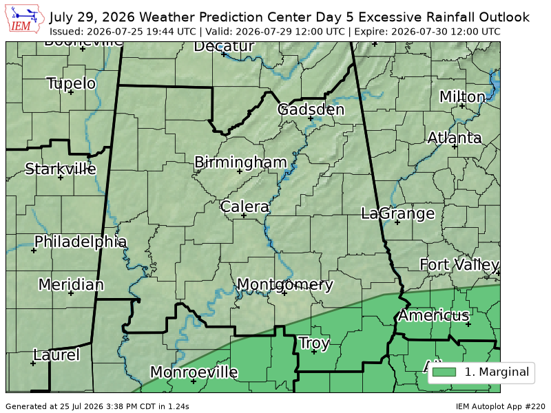 davewilson205's tweet photo. WPC issues Day 5 Marginal Risk Excessive Rainfall Outlook at Jul 25, 19:44z for BMX https://t.co/kNlVQMoZ8t https://t.co/d7K1bWjQPa