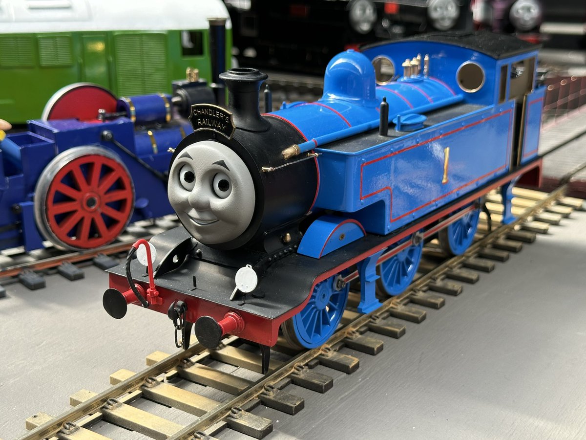 Mr_C_Railway's tweet photo. I’m happy to show off my Gauge 1 RWS Thomas! This is my first Gauge 1 model that I’ve made and I’m so happy with how he turned out! Thank you @LazyTerrier for the body and @R2D2fan107 for letting me put the original Great Discovery Thomas face! https://t.co/fzY1z5ANgv