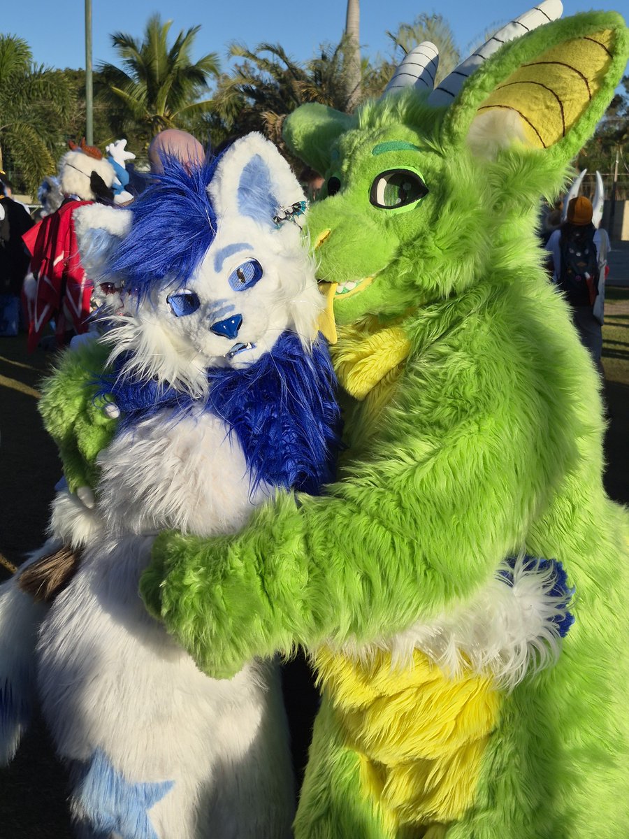 KetoPagano's tweet photo. Creator and creature! Me with the latest full digitigrade fursuit I made, @SfnerDragon ! That green derg is so hugable x3 https://t.co/11dD0zO330