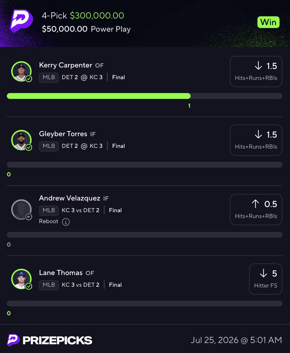 PDUBNATION's tweet photo. I told you I would cash again &amp; so I did🧘🏽‍♂️

Do not miss out on the late night MLB nukes.

🚨𝙋𝙍𝙀𝙈𝙄𝙐𝙈 𝙇𝙄𝙉𝙆
https://t.co/6h0O3mHp2k

#prizepicks  #Gambling𝕏  #mlb https://t.co/8fuINldWYo