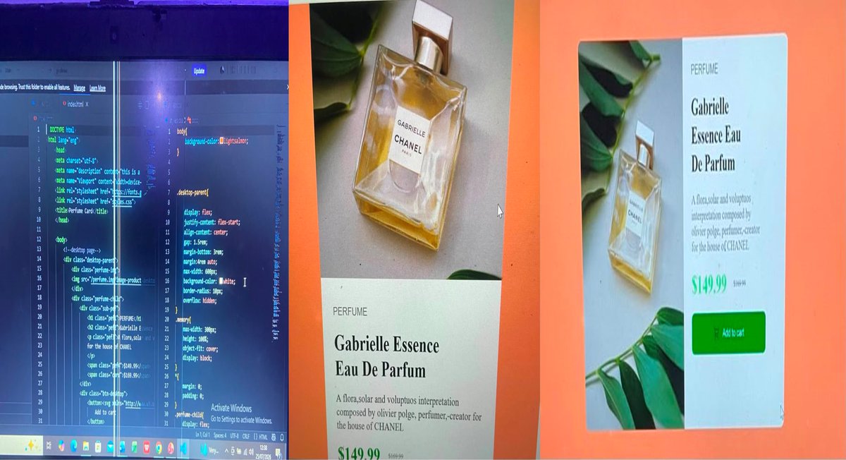 Salop001's tweet photo. I’m excited to share my latest frontend development practice project, a responsive perfume card built with HTML and CSS. https://t.co/gaxCip5akO