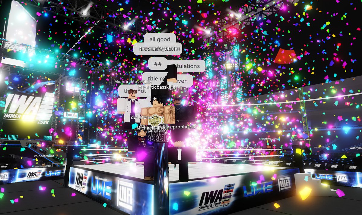 IWA_RBLX's tweet photo. #IWASummerTour: UWE NIGHT!

TO KICK OFF the NIGHT, Invited Federation @GCPW_WRESTLING had a HUGE matchup between #ChrisOkami &amp; #StevenDarrien for the GLOBAL CHAMPIONSHIP!

IN A close match, Steven Darrien takes the win!

TUNE IN LIVE: https://t.co/OTaxE49634 https://t.co/34Tg63gtjD