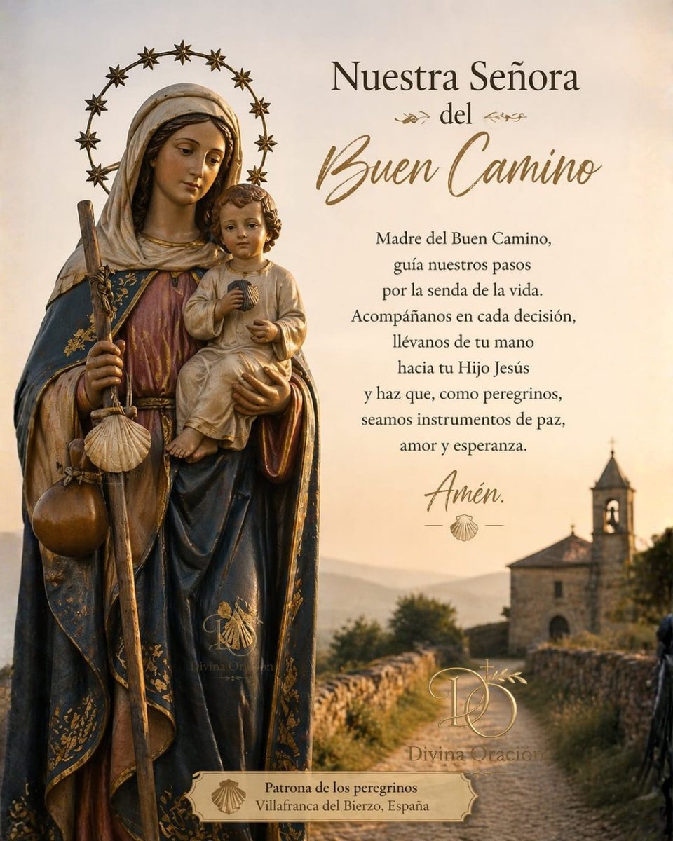 l_lbastidas48's tweet photo. 🌹 Sábado  Mariano 

🌹 Nuestra Señora del Buen Camino

Madre del Buen Camino,  guía nuestros pasos por la  senda de la vida.

Acompáñanos  en  cada  decisión,  llévanos  de tu  mano hacia tu Hijo Jesús y  haz que, como  peregrinos,  seamos instrumentos de  paz, amor y esperanza.

Patrona de los peregrinos
Villafranca del Bierzo, España.

#VirgenDelBuenCamino
#DivinaOración #Roma