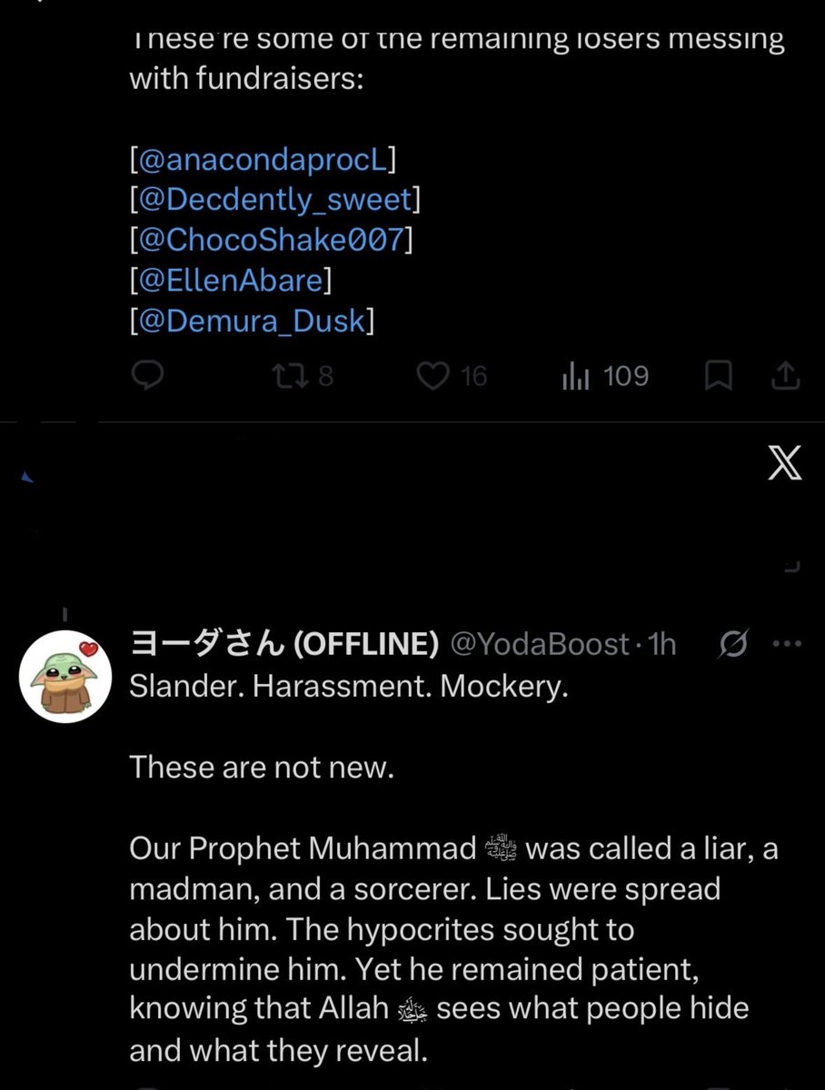 Decdently_sweet's tweet photo. Spare us the religious cosplay and define what a loser is @YodaBoost ?

A loser such as an immoral disgusting person, who is a #kiddoxxer ? Who betrays the trust of another out of malice and spite? 

Or perhaps one who hides behind a block to trash talk for attention? Weak and pathetic.

Or maybe most damning of all, simping, or 'kissing the wall' equivalent to your jw settler occupier overlord, BM who is a 'friend' to Palestinians campaigns and'fundraisers'? We all know who you raise funds for, you don't fool anyone.

Called a loser by someone whose 6 million personalities are screenshotting names and crying about slander and harassment, when you barely exist in anyone's mind, what a fking psychopath 😂

Sit tf down, next time you want to talk about losers. Talk about growing old disgracefully.