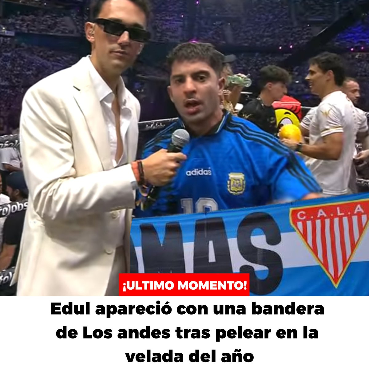 losandesmemes's tweet photo. ➡️Apareció Gaston Edul con una bandera de los andes después de terminar de pelear en la Velada del año. https://t.co/zvpq7rxSsG
