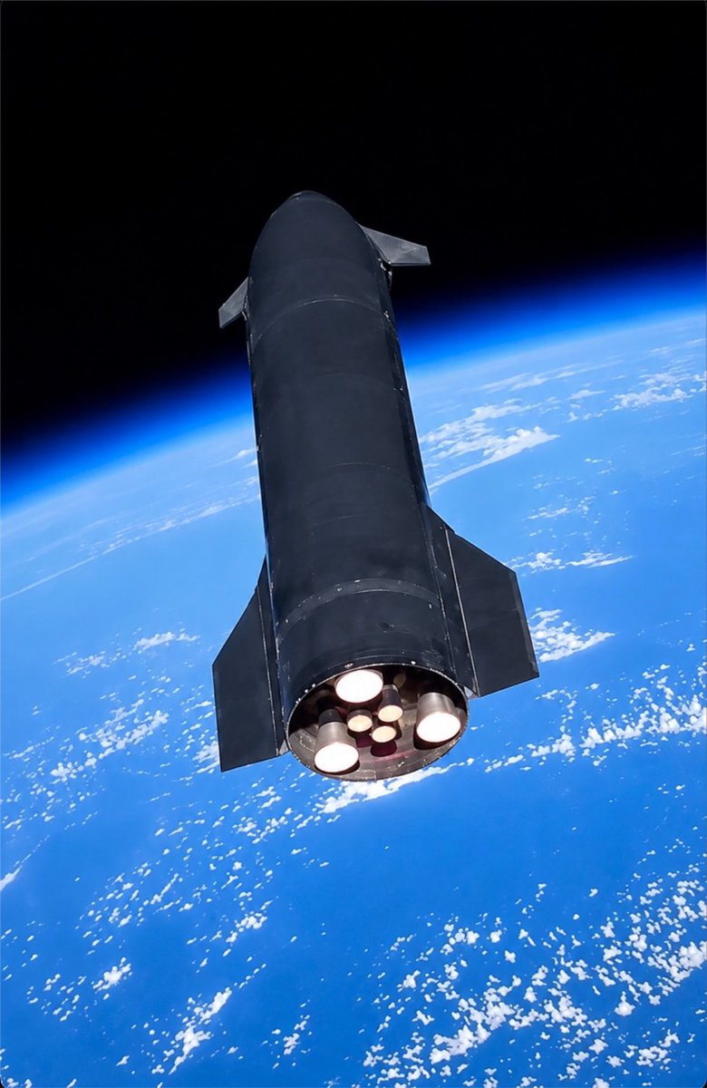 SpaceToday1's tweet photo. Foto maravilhosa tirada de um vídeo feito pela câmera instalada no Super Heavy Booster mostrando toda grandiosidade e beleza da Starship no espaço!!! https://t.co/qOCF0p8Gw5