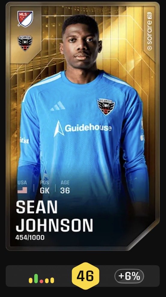 MySorare's tweet photo. New signing ✅

🇺🇸 Sean Johnson

Needed a second goalkeeper in the Gallery.

Happy to add an experienced MLS keeper to complete my second squad.

💰 Bought for €6.56

Will he keep a clean sheet tonight?

#Sorare #MLS #DCUnited https://t.co/Jja2IGGIJ3