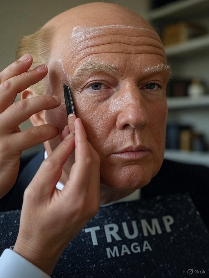 News4Laughs's tweet photo. @TencicFred Imagine the tens of thousands that taxpayers have paid for his ridiculous makeovers and makeup! Notice his darker wig color yesterday? https://t.co/jvJ0QmOUyd