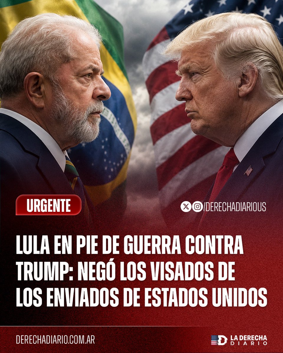 DerechaDiarioUS's tweet photo. 🚨🇺🇸🇧🇷 | EL DICTADOR TIENE MIEDO: En una declaración de guerra diplomática, el dictador brasileño Lula le negó los visados a los enviados de Estados Unidos. El ministerio de exteriores rechazó el ingreso de Riley Barnes, secretario adjunto, y Samuel Samson, subsecretario adjunto del Departamento de Estado de Estados Unidos. Su presencia era para cuestionar la integridad y confiabilidad del sistema electoral brasileño.