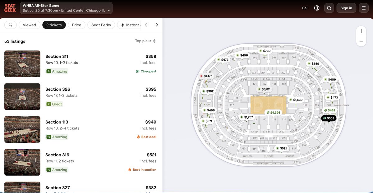 getctix's tweet photo. WNBA All-Star Game tonight
 United Center · 7:30 CT
Get-in: $359
Best seat listed: $7,803
(via SeatGeek) https://t.co/5CFvAo7Fzy