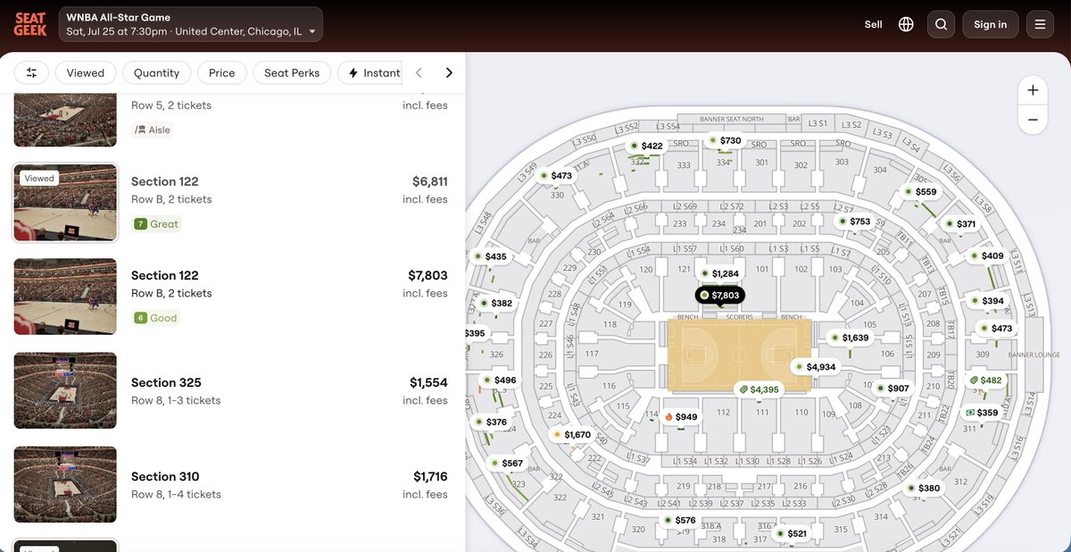 getctix's tweet photo. WNBA All-Star Game tonight
 United Center · 7:30 CT
Get-in: $359
Best seat listed: $7,803
(via SeatGeek) https://t.co/5CFvAo7Fzy