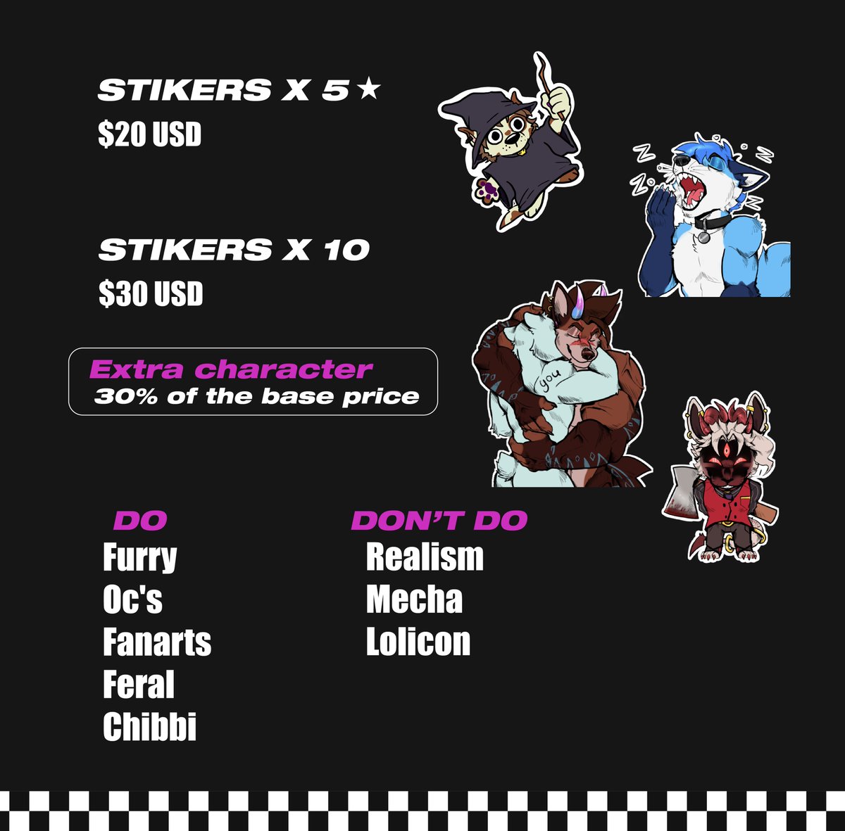 Artanic3's tweet photo. We've updated the commission pricing sheet and changed some rules regarding extra characters. Commissions already in progress will not be affected 👊✨ 

#comissions #comissionsopen #furry #furrycomissions https://t.co/QpYxnGIUrl