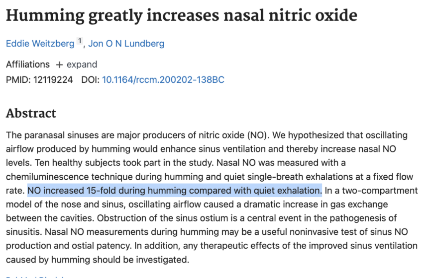 StirlingWisdom's tweet photo. Humming increases nasal nitric oxide levels by 15x compared to quiet exhalation.

This means better erections.

… Oh, and also enhances airflow, fights infection, and improves sleep quality.

Here’s how it works: 🧵 https://t.co/4S4RZAGmT2