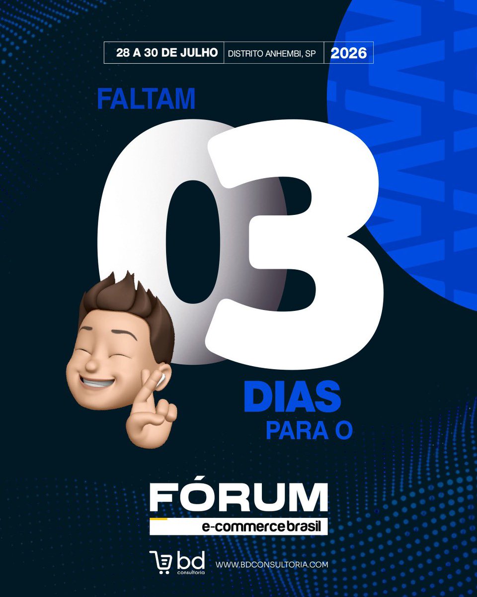 DaroltBruno's tweet photo. ⏳ Faltam apenas 3 dias! 🚀

A contagem regressiva está chegando ao fim! Em apenas 3 dias, a BD Consultoria estará presente no Fórum E-Commerce Brasil 2026, o maior evento de e-commerce da América Latina. https://t.co/VZeRWd4A9W