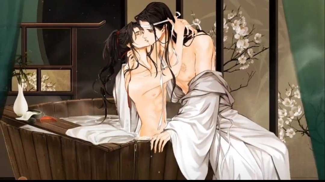 azure_winds8's tweet photo. This official art still does *things* to me wkdbdndn
It's so *Married*😭♥️ and cozy!!
As if they've both been busy with their night-hunt and teaching all day and now they're relaxed. Wwx pulling and coaxing him in, and they have each other and the night all to themselves~ https://t.co/LE5VM0nkcc