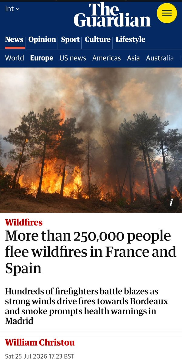 ChikamsoAngel01's tweet photo. PROPHECY CONFIRMATION 

AND IT CAME TO PASS AFTER 3 DAYS 

22 July 2026
PROPHECY REVIEW: Fire explosion to hit The nation of Spain after World cup Victory 

Amos 3:7 (KJV)  Surely the Lord GOD will do nothing, but he revealeth his secret unto his servants the prophets.

25th July 2026 
BREAKING NEWS 🗞️ 

Spain has declared its first-ever national wildfire emergency as an unprecedented, out-of-control wildfire continues to rage in the mountainous regions west of Madrid. Multiple blazes have converged into a single massive front, burning nearly 10,000 hectares within the Madrid region and forcing the evacuation of approximately 60,000 people across Madrid and neighboring Ávila.Regional President Isabel Díaz Ayuso officially classified the disaster as the worst wildfire in the history of the Madrid region.

~ Chikamso Angel 🕊️🔥🗞️