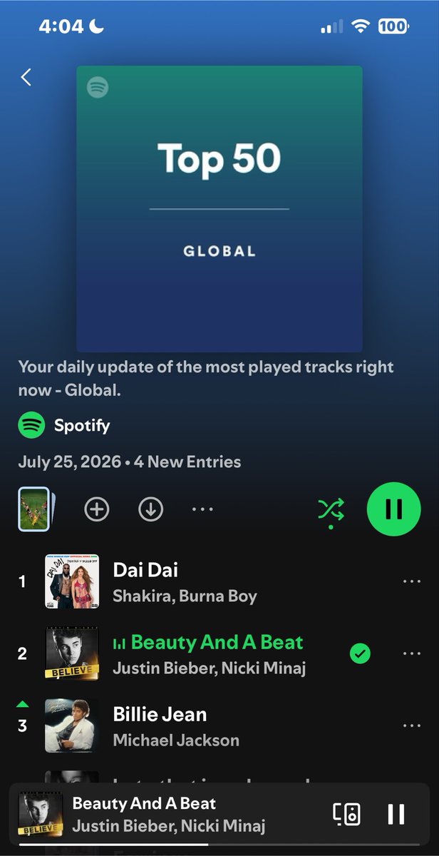 onikascrown's tweet photo. make sure y’all keep streaming beauty and a beat we’re currently at #2 on Spotify global 🔥 https://t.co/u5ZWS69CmB