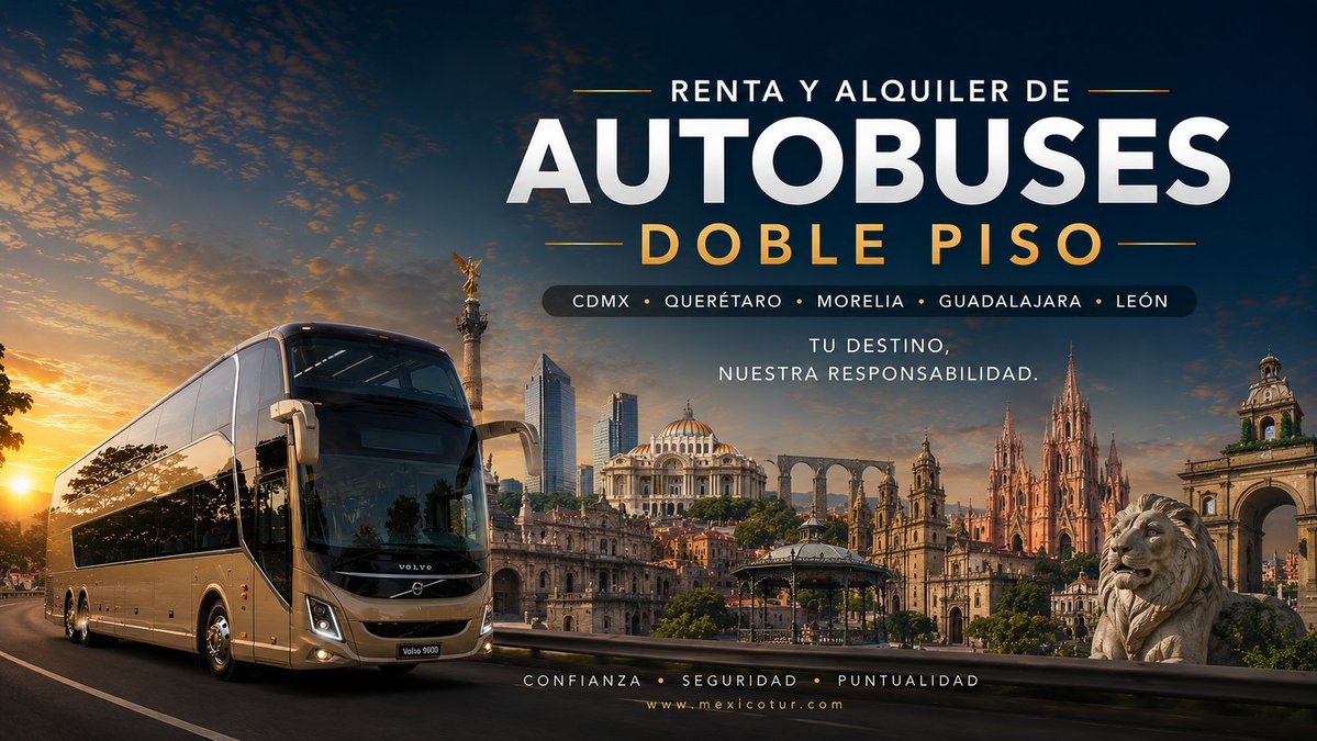 mexicotur's tweet photo. Renta y alquiler de autobuses de lujo Doble Piso en Cdmx, Querétaro, Morelia, Guadalajara y León Gto, calidad y experiencia que se nota en cada viaje. info@mexicotur.com WhatsApp: +52 998 767-7800/+52 473 135-1171 https://t.co/AFrcR0Q8A7 #RentaDeAutobuses #doblepiso #ViajeSeguro https://t.co/pVWV7RJ2TB