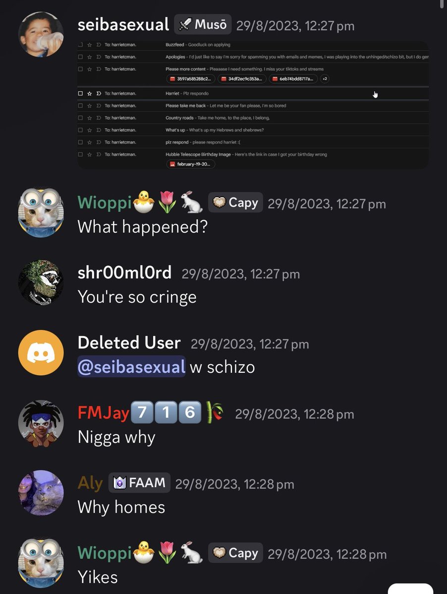 denaltb's tweet photo. How @jstlk_ lied to cover up the real-world stalking, doxxing, and harassment conducted by his moderator and close associate, @Seibasexual.

When confronted with Seibasexual’s history of abuse, JSTLK claimed he "forgot" and was unaware of the severity. This is a direct lie disproven by chat receipts. Logs show @jstlk_ was actively in chat encouraging the behavior in real time.

THE EVIDENCE OF A PATTERN:

1. Physical Stalking & Investigation

Admitted in Discord logs while targeting Rose:
"I spent hours watching graduation videos and scouring all of the local public schools and never found someone matching Rose."

2. Active Doxxing & Threats

Threatened @RadiantSol using private dox info:
"are you sure you wanna poke the bear?" before dropping confidential personal details.

3. Inbox Harassment & Financial Manipulation

Spammed creator Harriet with unhinged emails after being blocked, earning him the title "nightmare oiler who tries to control women by giving them money."

THE COVER-UP & SYSTEMIC FAILURE:

Rather than revoking Seibasexual’s moderator privileges or removing him from the inner circle, jstlk egged him on in chat ("w schizo") and publicly defended his harassment of Rose and her family.

@JSTLK_ did not just fail at community management he handed staff authority to a documented stalker, encouraged his behavior, and lied to protect a high-tier donor. 

Shielding real-world abusers under the guise of channel banter is the core of the harassment industrial complex.
