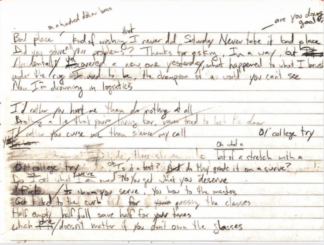 clancyandtorchy's tweet photo. Backslide is one of those songs that Tyler poured his whole heart into, especially in the unused lyrics. It should’ve been 5 minutes long with all of it, cause look at this gut wrenching masterpiece. https://t.co/aSB48amNem