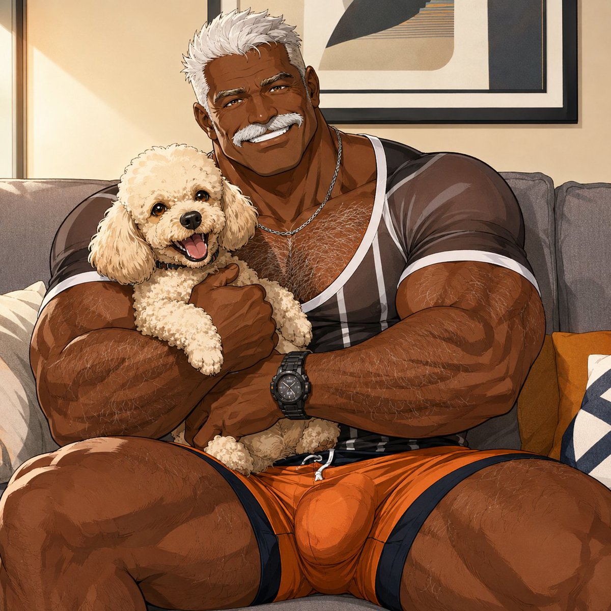 RickyBearX's tweet photo. Só pra descontrair. O treinador Tião (Tian) e seu pequeno poodle, Sagat.
_

Wait! Sagat? 🤔 Could the name come from the Street Fighter character or a certain adult actor?

#bara #daddy #pet #dog #musclebull #StreetFighter https://t.co/8Ya4EGKPek
