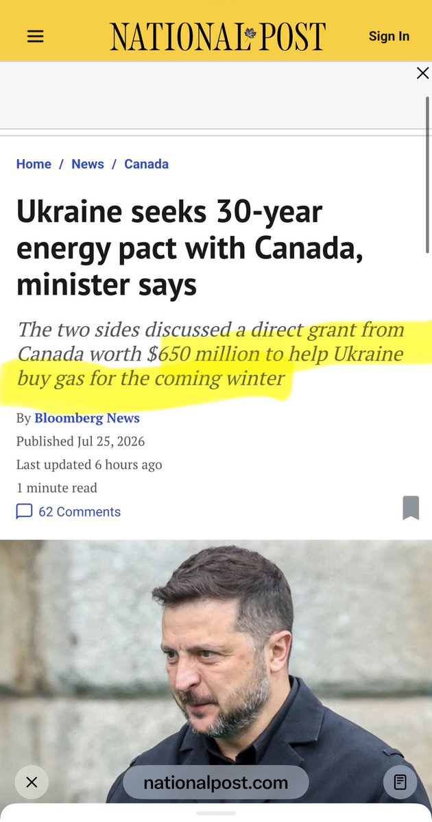 myabradshaw78's tweet photo. At what point does Carney even think of Canadians?? Why are Canadians given another $650M dollar bill to keep Ukrainians warm while Canadians freeze on the streets,and this bill will be for 30yrs.. https://t.co/ND1lWZ5Ajb