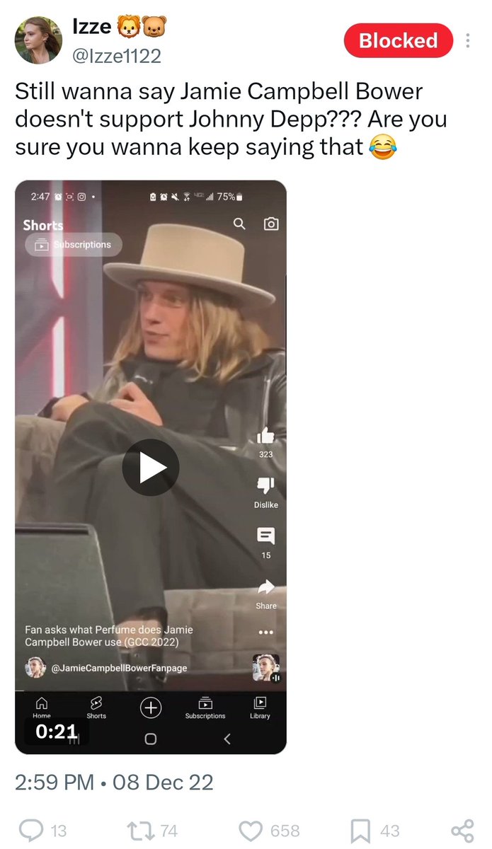 sunnexsplendor's tweet photo. @luvladyrevan video of jamie campbell bower from dec 2022 months after the depp v heard verdict in june. he says  he wears depp's signature cologne sauvage and he references the movie they were in together when giving his answer. 

johnny depp a rapist is his idol https://t.co/usBL73JsAi