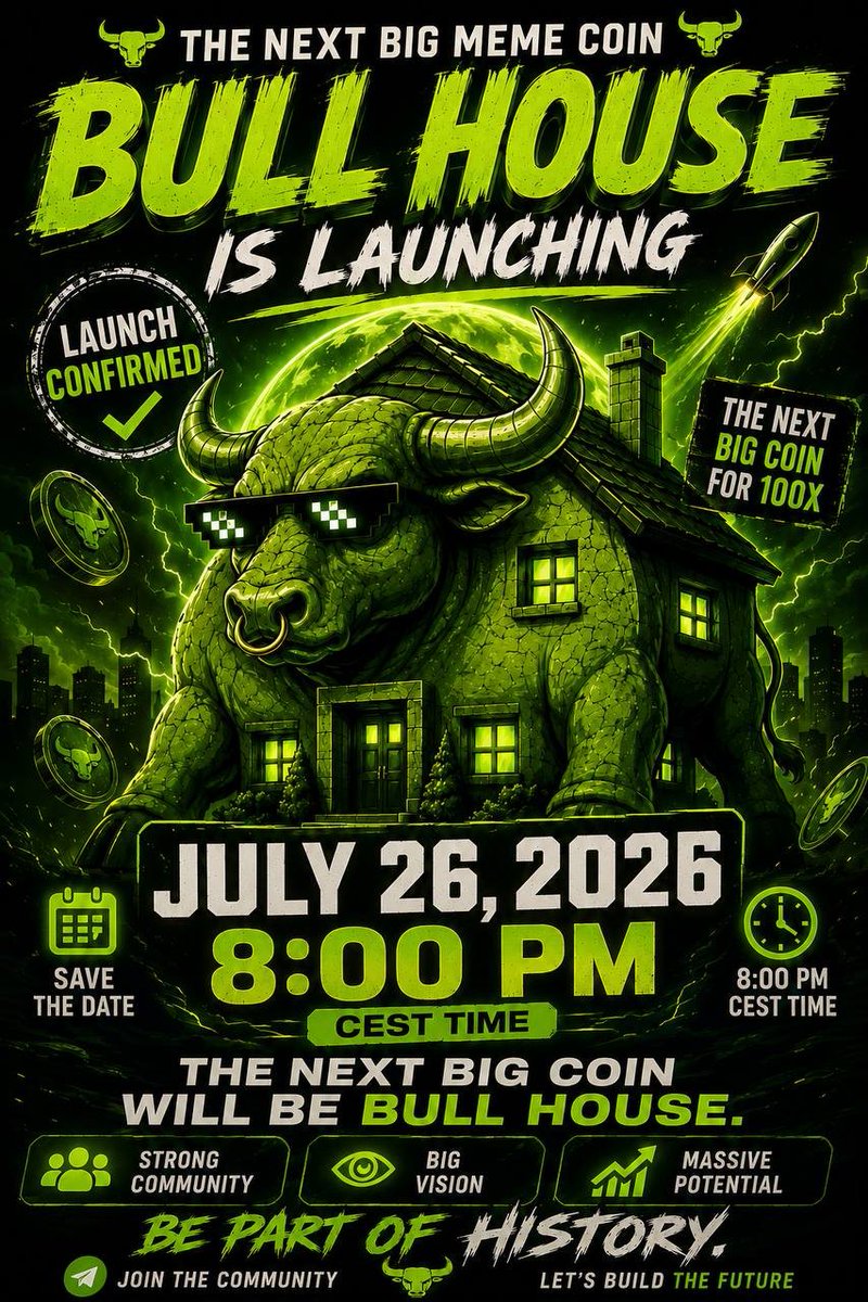 Bignamechikrypt's tweet photo. The wait is almost over! 

🐂 Bull House is launching on July 26, 2026, at 8:00 PM CEST!
This is your chance to get in early and be part of a community built for long-term growth. 
Strong community. Big vision. Massive potential.

Join the community now: 

https://t.co/1Z4decsG3P⁠�
Don't miss the launch. The bulls are getting ready to charge!