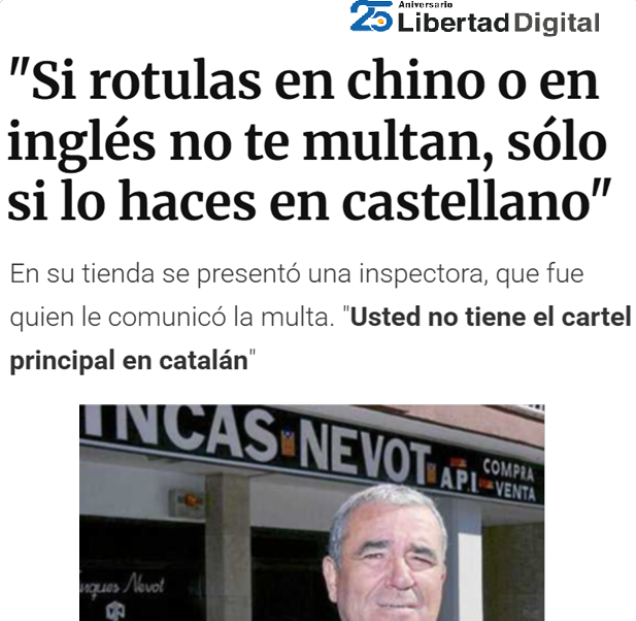 CCivicaCatalana's tweet photo. Pequeños comerciantes señalados y multados por rotular su tienda en español en vez de catalán.  En el Siglo XXI. 

Derecho a decidir y tal. Libertad de expresión y tal. https://t.co/OuVHNSAphp