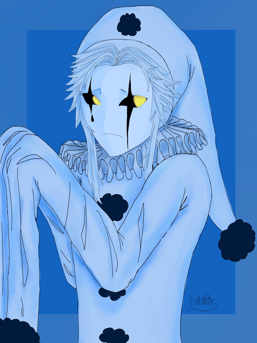 Sa4young's tweet photo. Pierrot with a Pierrot costume, and also I wanted to paint him in blue. He looks so cute in this costume, I hope y’all like this drawing :,) #Pierrot #tfcfanart #tfcPierrot #TheFreakCircusPierrot #TheFreakCircus https://t.co/QAmE1SjuFV