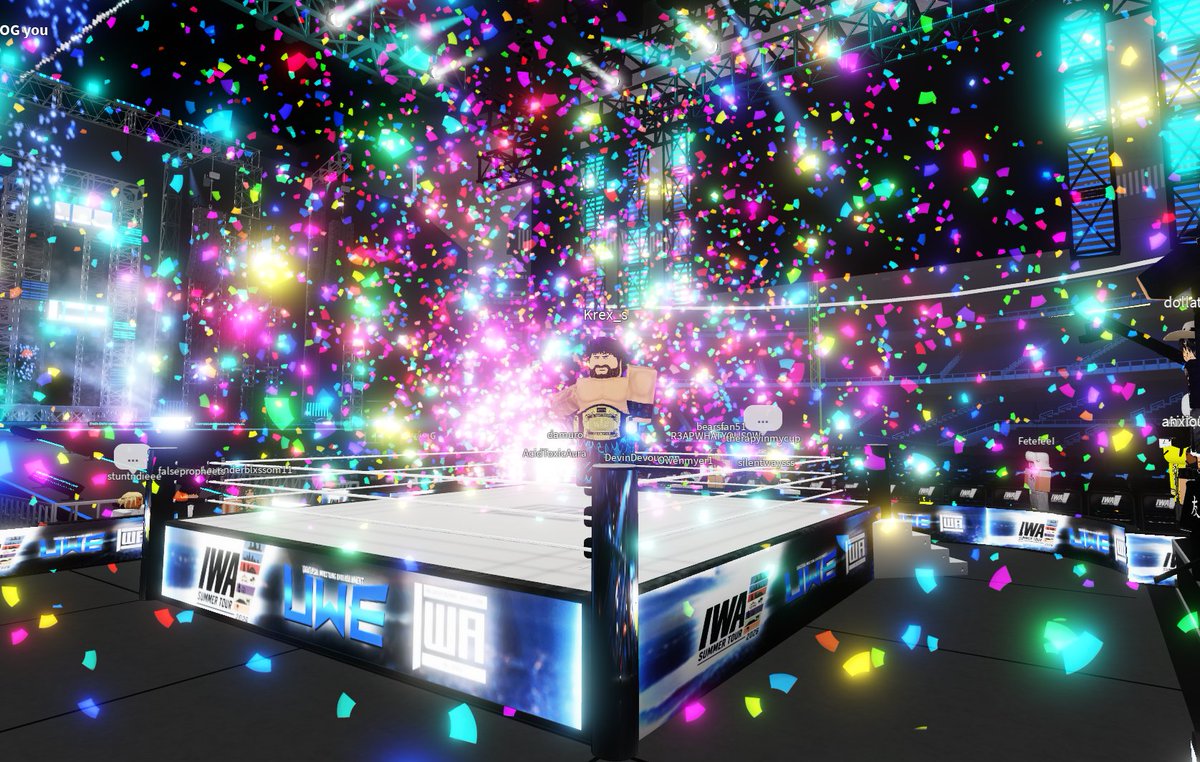 IWA_RBLX's tweet photo. #IWASummerTour: UWE NIGHT!

INVITED Federation @LEGACYONRBLX's JUNIOR HEAVYWEIGHT CHAMPIONSHIP is ON THE LINE up next as #CubertDiaz pulls DOUBLE DUTY and goes up against #KrexNova!

After an INTERESTING MATCHUP... Krex Nova is now your LEGACY JUNIOR HEAVYWEIGHT CHAMPION!

TUNE IN LIVE: https://t.co/6Llh1xbsEM