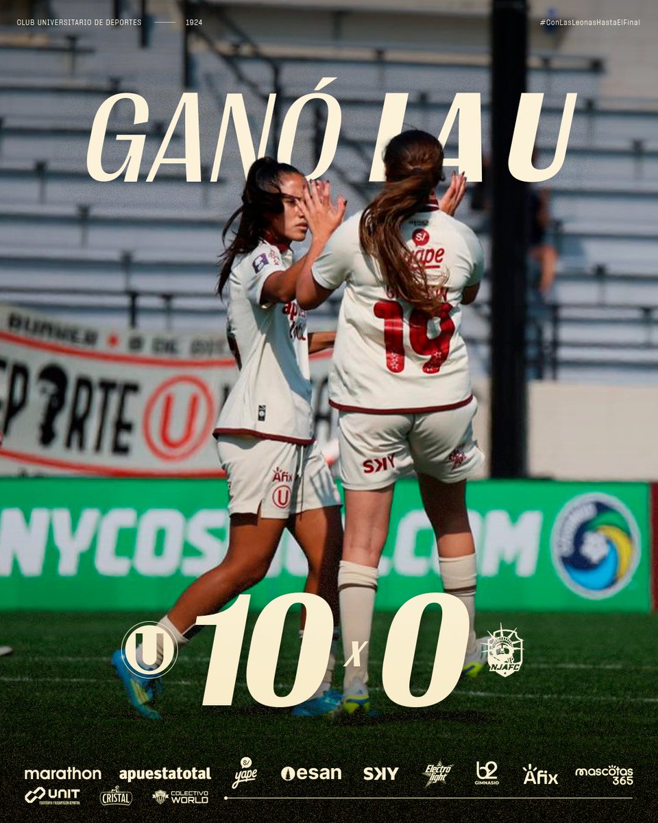 FutFemeninoU's tweet photo. 𝗚𝗔𝗡𝗢́ 𝗟𝗔 Ⓤ 🤩💪

⏱️ | 𝗙𝗜𝗡𝗔𝗟 𝗗𝗘𝗟 𝗣𝗔𝗥𝗧𝗜𝗗𝗢

⚽ Universitario 10-0 NJ Alliance

#ConLasLeonasHastaElFinal https://t.co/uke7UNHGDA